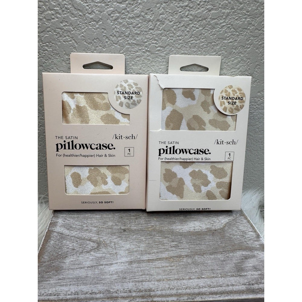 $25 🌙 X2 Kitsch Beauty Satin Pillowcase Leopard Print Queen Standard NEW